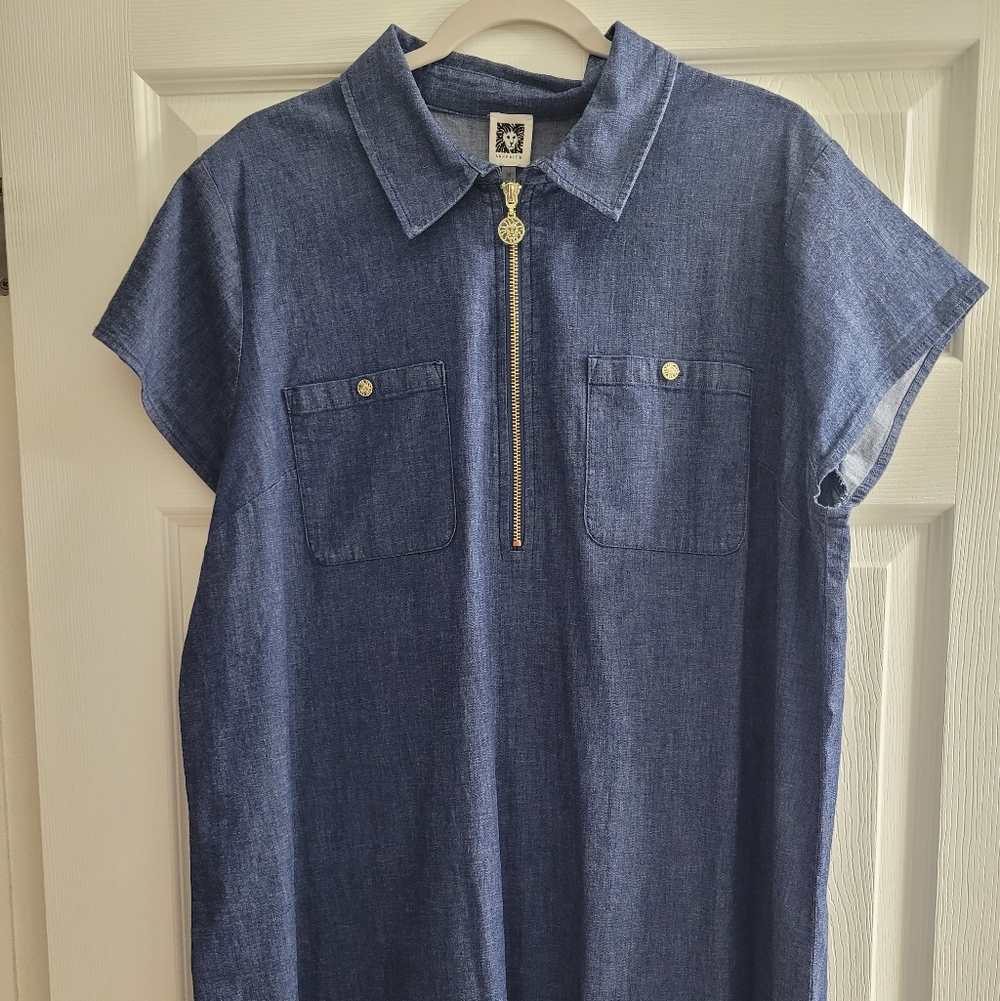 Anne Klein Indigo Denim Zip-Up Dress